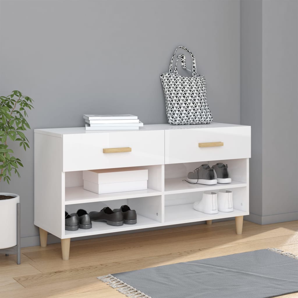 VidaXL Schuhschrank 102x35x55 cm verarbeitetes Holz Hochglanz weiß