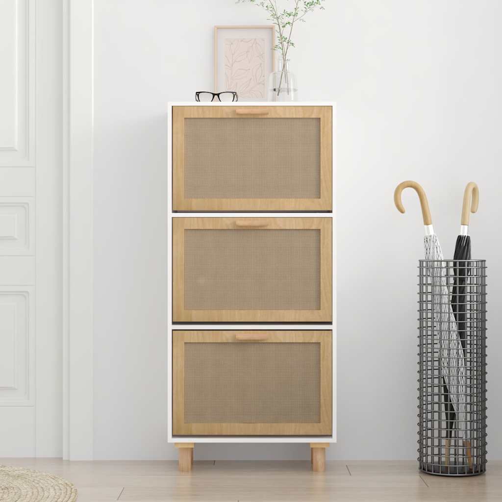 Vidaxx Schuhschrank 52x25x115 cm verarbeitetes Holz und natürlich Rattan Weiß