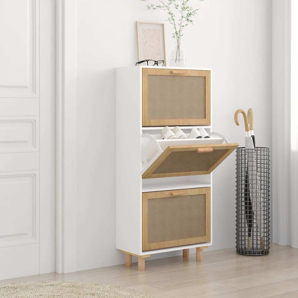 Vidaxx Schuhschrank 52x25x115 cm verarbeitetes Holz und natürlich Rattan Weiß