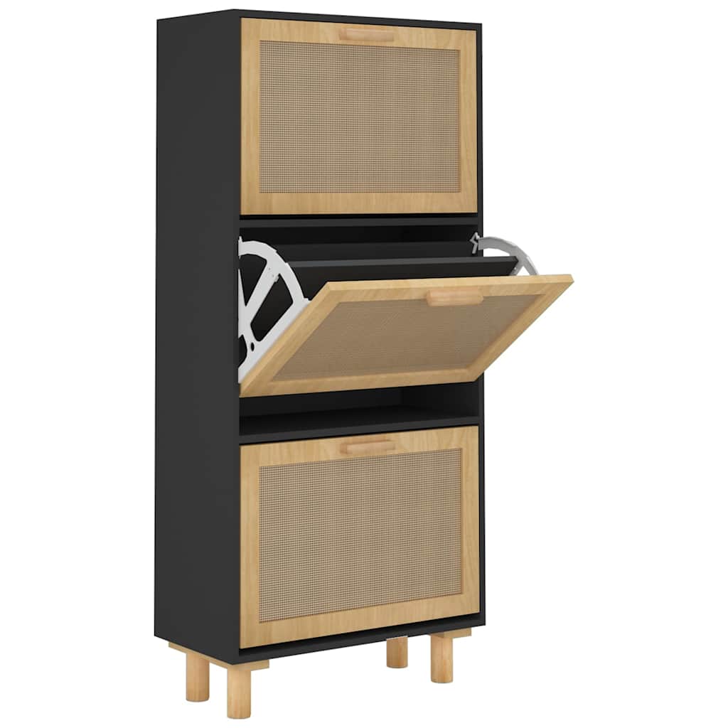 VIDAXL -Schuhschrank 52x25x115 cm richtig Holz und Rattan Schwarz