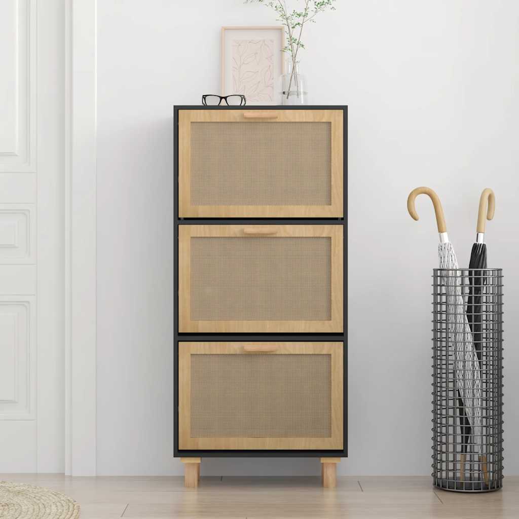 VIDAXL -Schuhschrank 52x25x115 cm richtig Holz und Rattan Schwarz