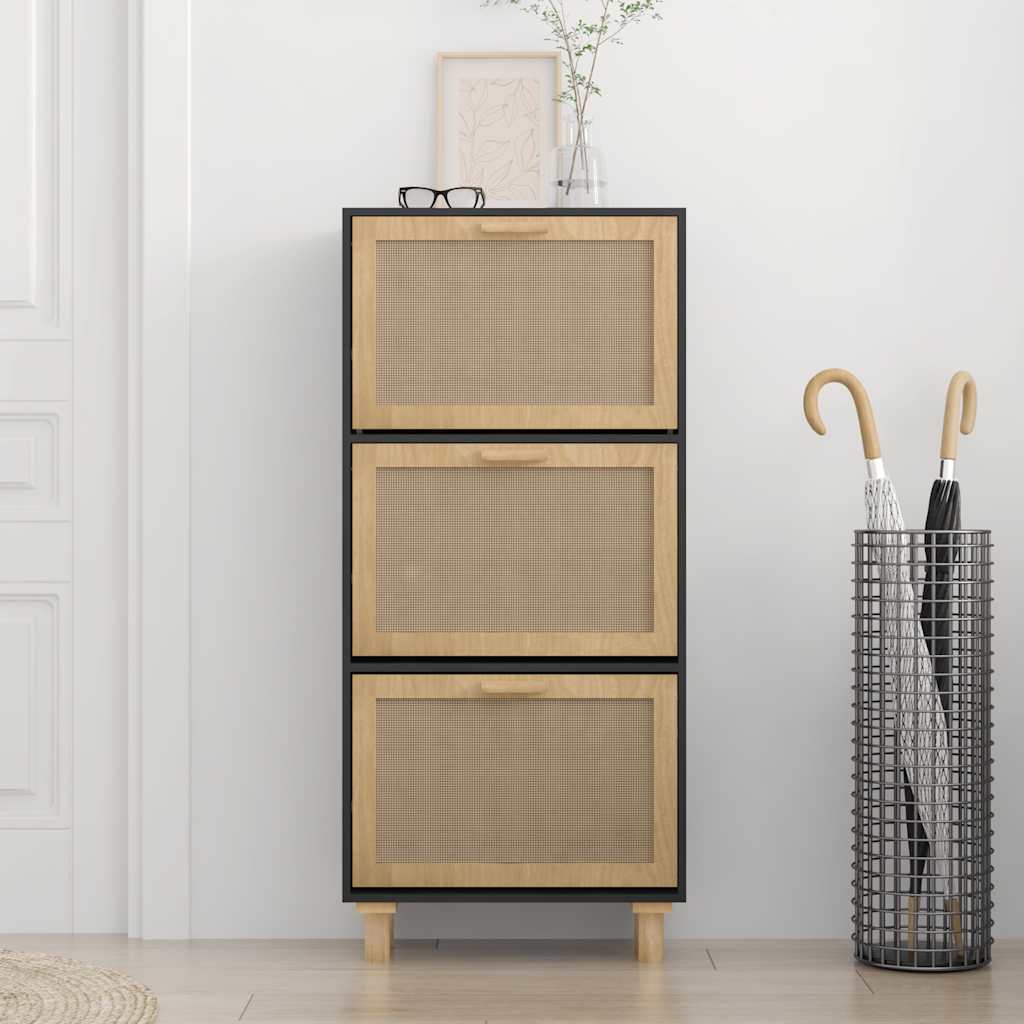 VIDAXL -Schuhschrank 52x25x115 cm richtig Holz und Rattan Schwarz