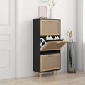 VIDAXL -Schuhschrank 52x25x115 cm richtig Holz und Rattan Schwarz