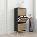 VIDAXL -Schuhschrank 52x25x115 cm richtig Holz und Rattan Schwarz