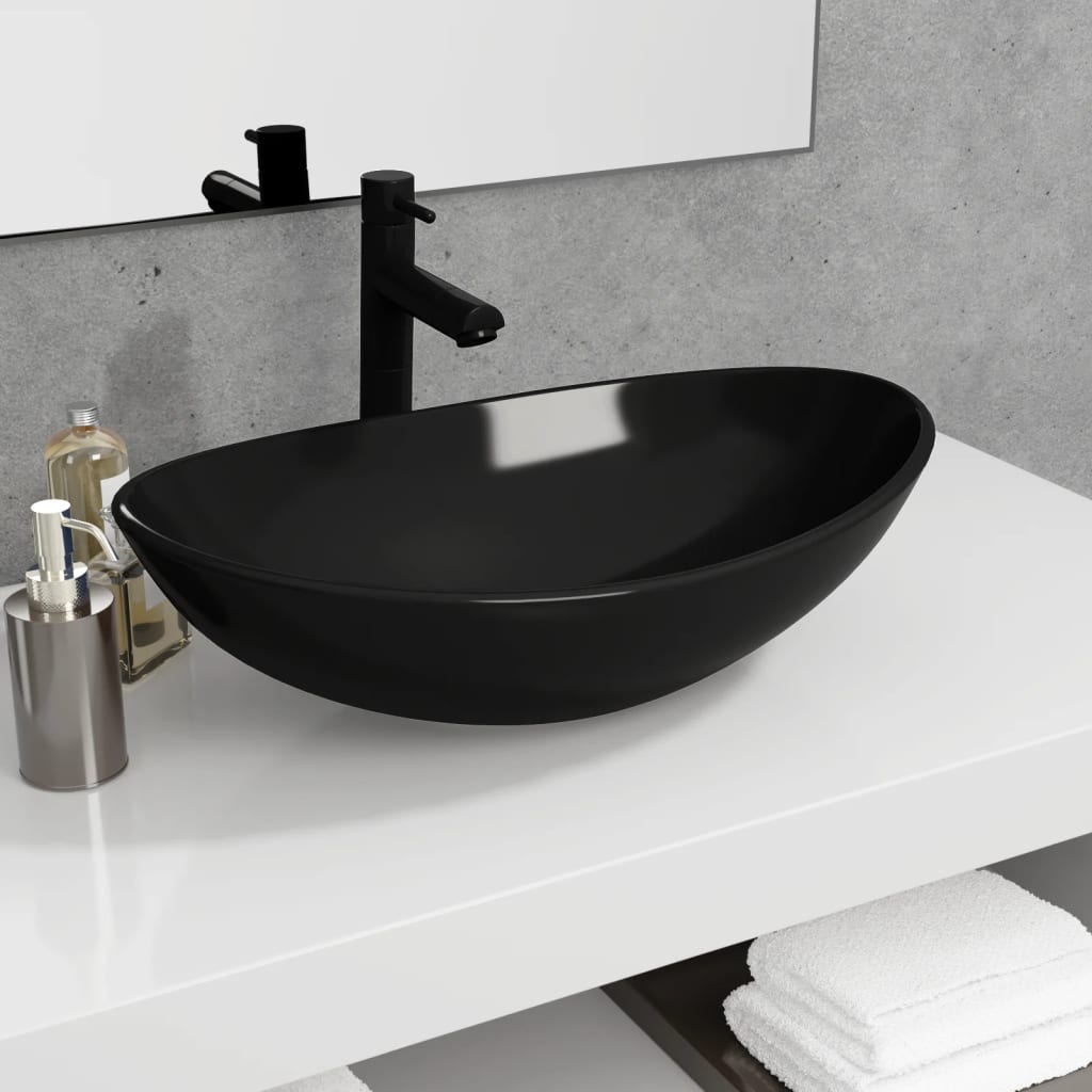 VIDAXL WASCHBECKEN 54,5X35X15,5 CM Temperiertes Glas schwarz