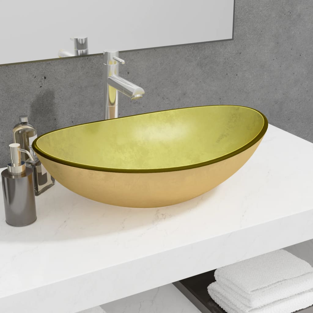 VIDAXL Waschtisch 54,5 x 35 x 15,5 cm, gehärtetes Glas, goldfarben