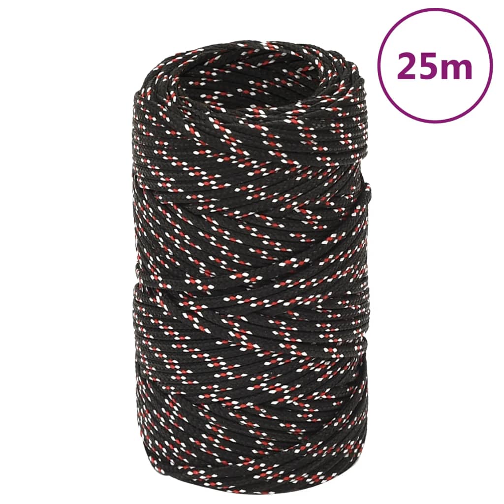 VidaXL Bootsseil 2 mm 25 m Polypropylen Schwarz