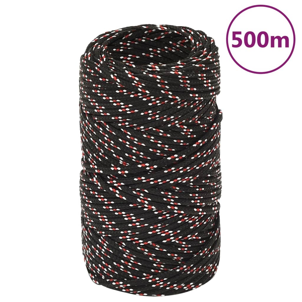 VidaXL Bootsseil 2 mm 500 m Polypropylen Schwarz
