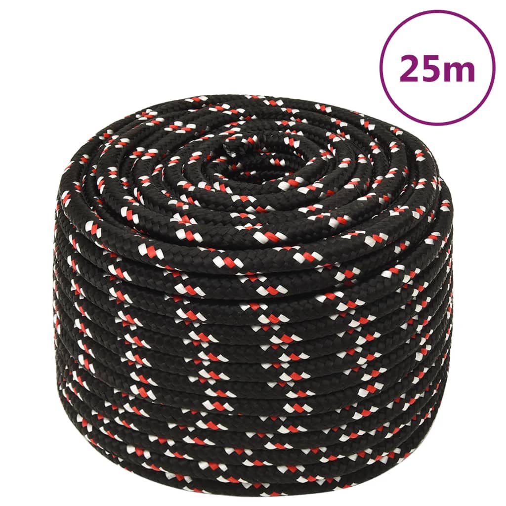 VidaXL Bootsseil 12 mm 25 m Polypropylen Schwarz