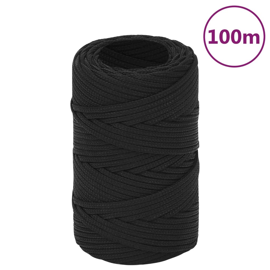 VidaXL Bootsseil 2 mm 100 m Polypropylen Schwarz