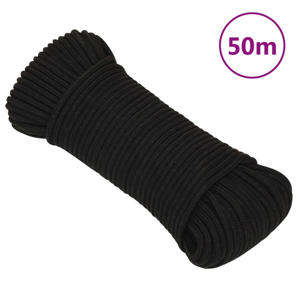 VidaXL Arbeitsseil 3 mm 50 m Polyester Schwarz