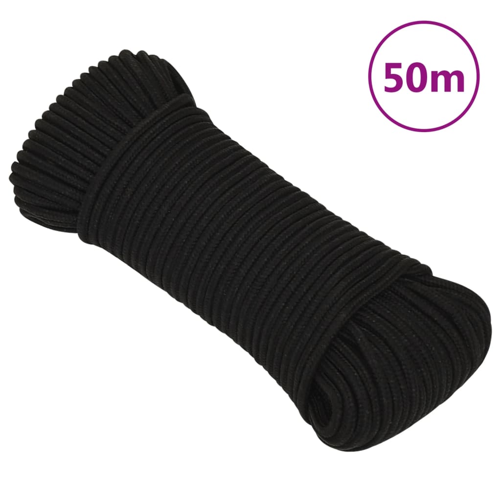 VidaXL Arbeitsseil 4 mm 50 m Polyester Schwarz