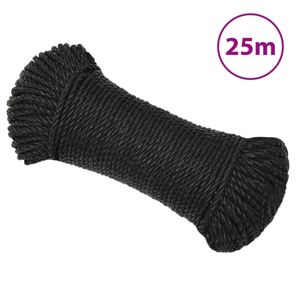 VidaXL Arbeitsseil 6 mm 25 m Polypropylen Schwarz