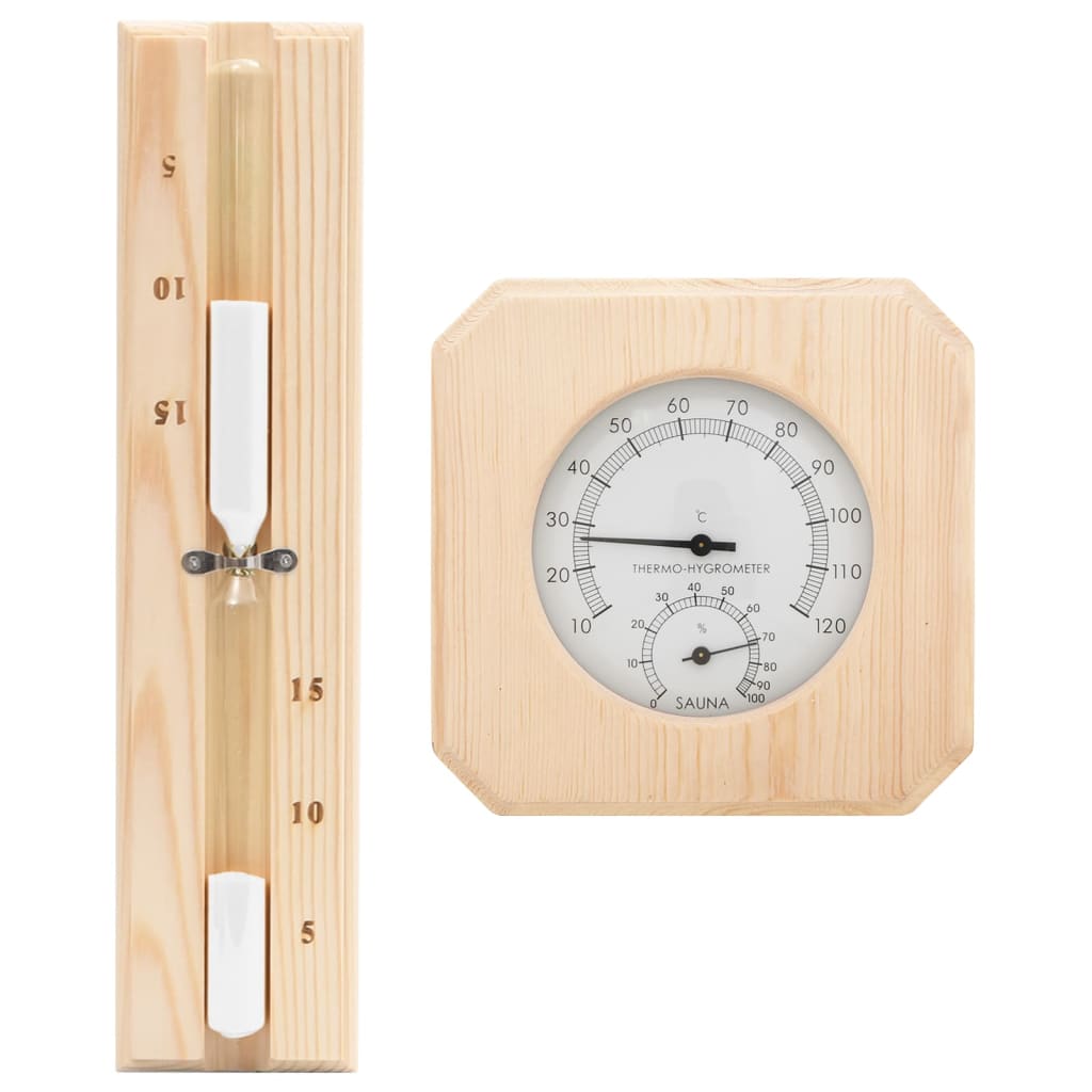 VidaXL Sauna-Set 2-in-1 Hygrothermograph und Sanduhr aus massivem Kiefernholz