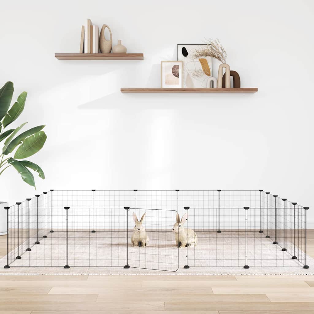 Vidaxl huisdierenkooi met deur 20 panelen 175x175x35 cm staal zwart