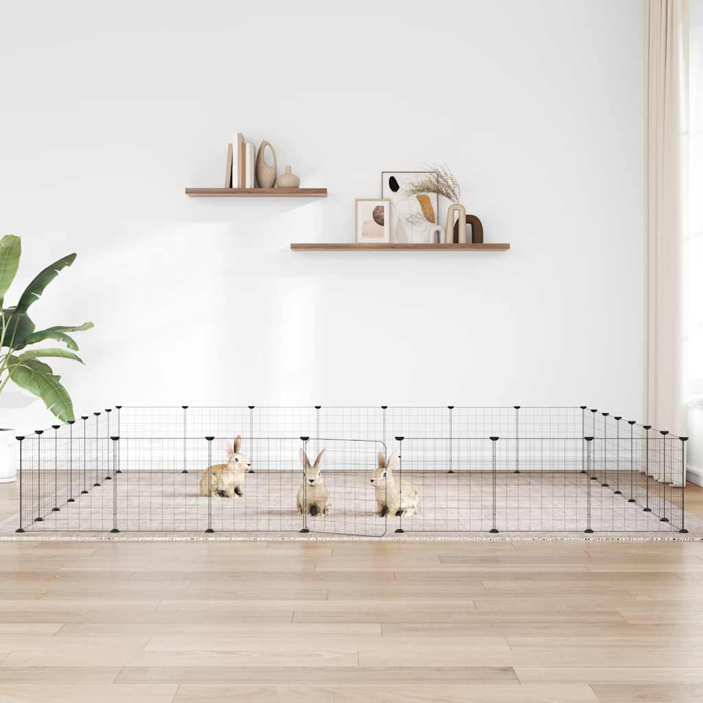 Vidaxl huisdierenkooi met deur 28 panelen 35x35 cm staal zwart