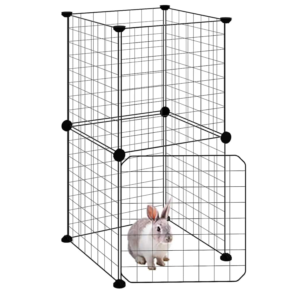 Vidaxl huisdierenkooi met deur 8 panelen 35x35 cm staal zwart