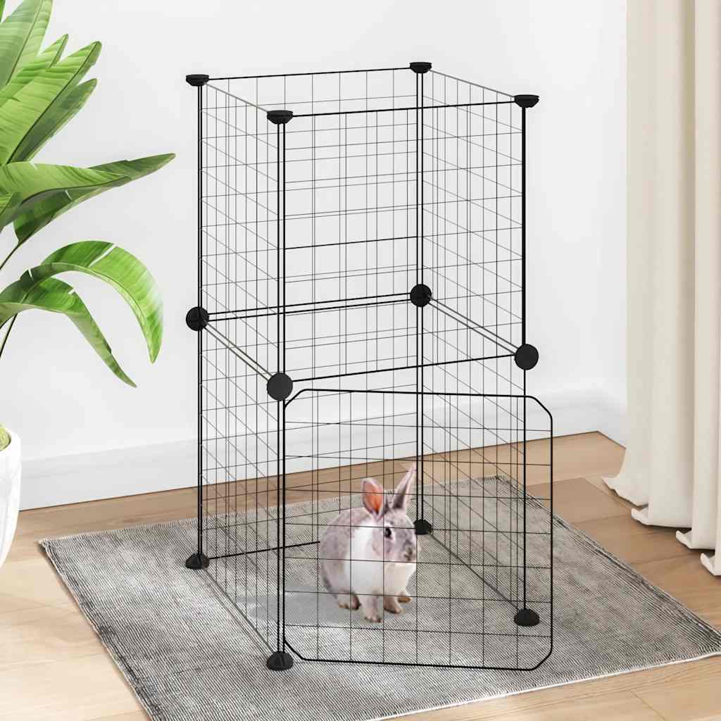 Vidaxl huisdierenkooi met deur 8 panelen 35x35 cm staal zwart