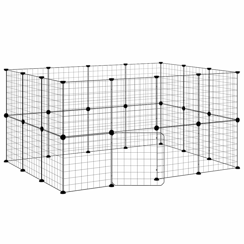 Vidaxl huisdierenkooi met deur 28 panelen 140x105x70 cm staal zwart