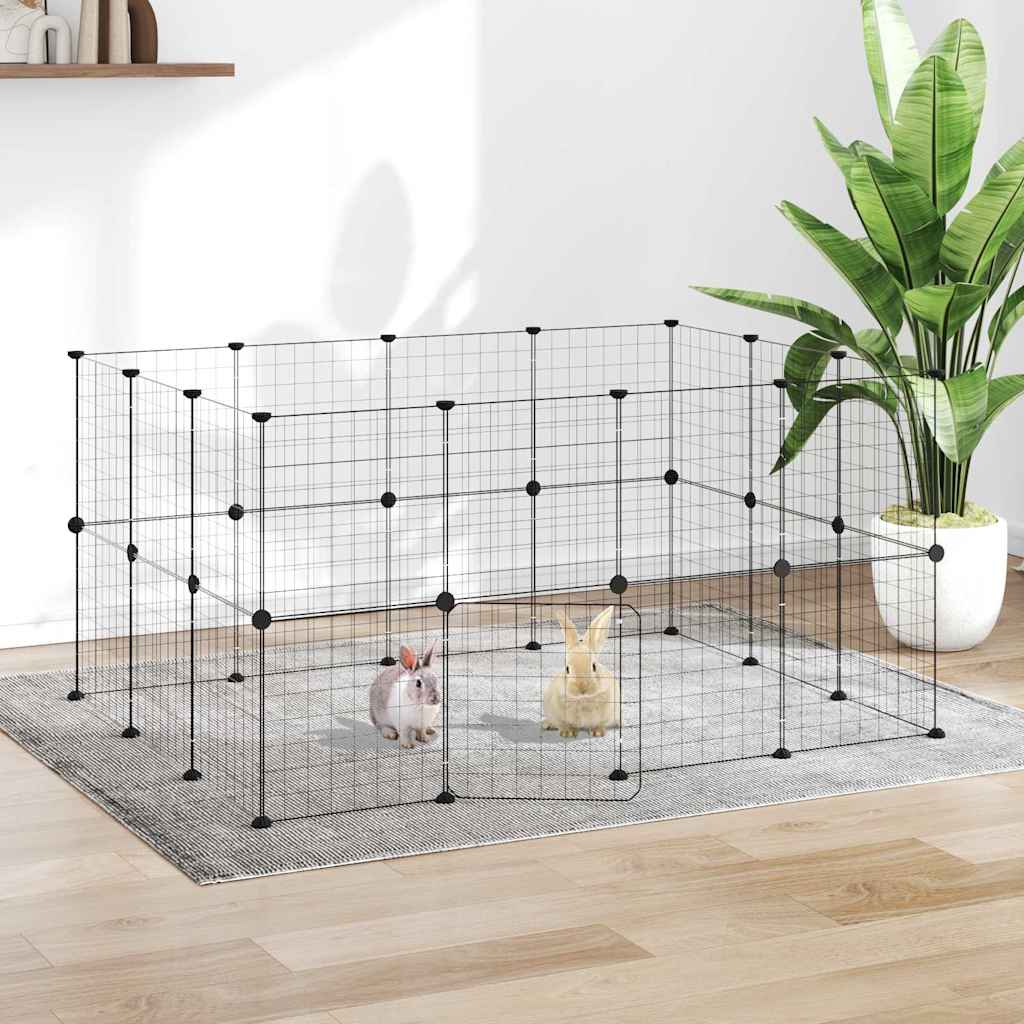 Vidaxl huisdierenkooi met deur 28 panelen 140x105x70 cm staal zwart