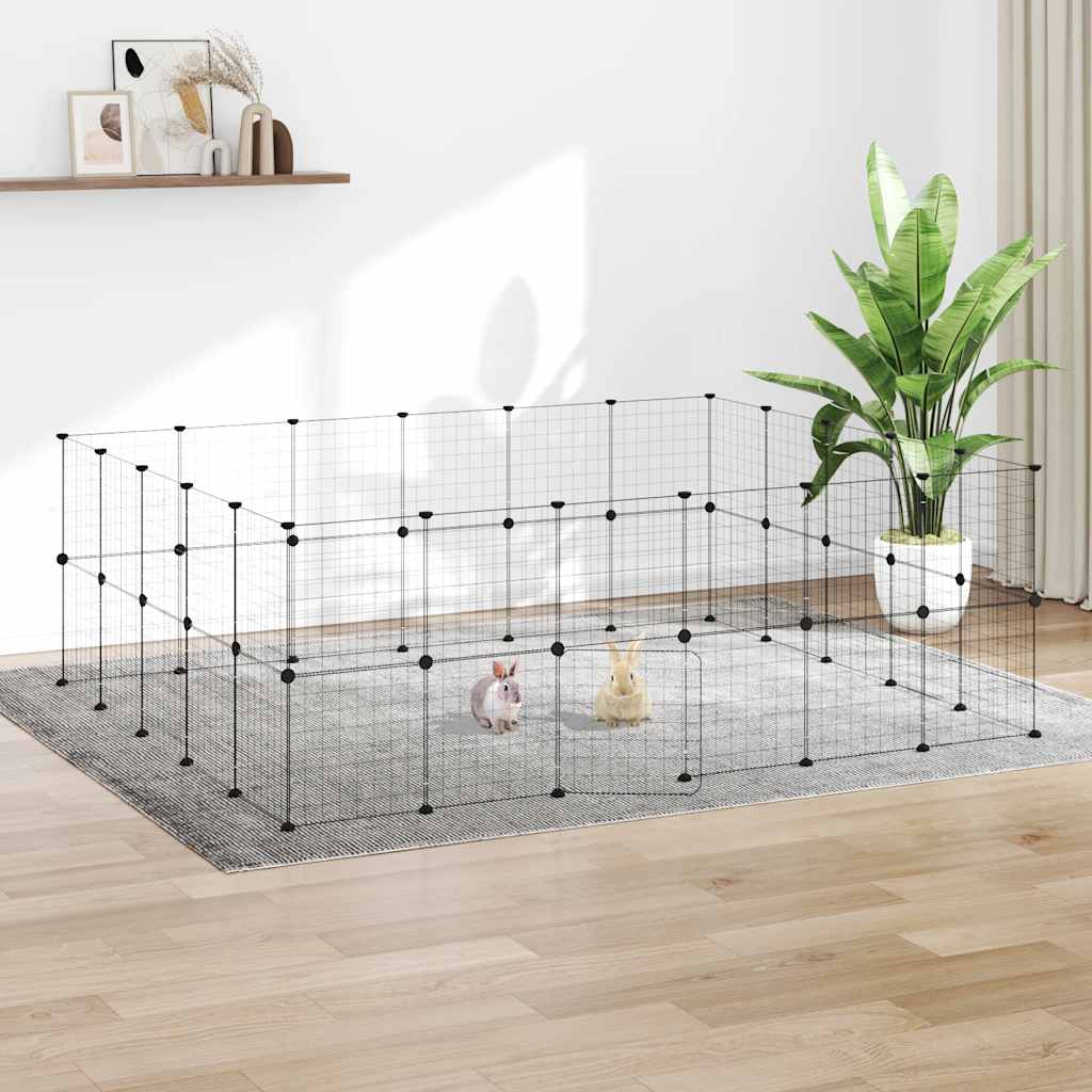 Vidaxl huisdierenkooi met deur 44 panelen 35x35 cm staal zwart