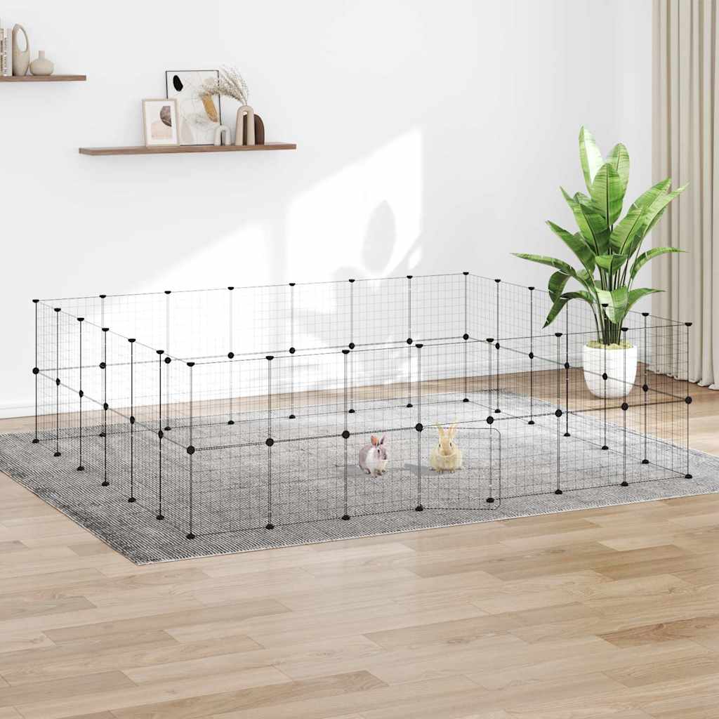 Vidaxl huisdierenkooi met deur 52 panelen 245x210x70 cm staal zwart