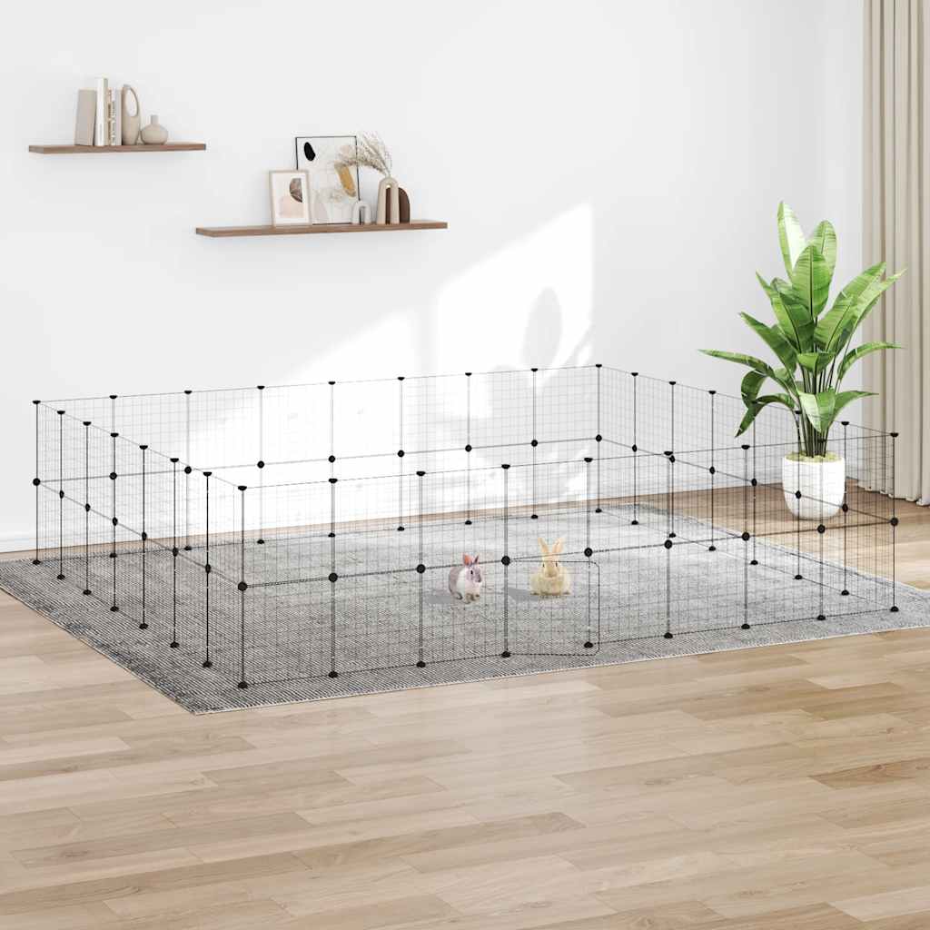Vidaxl huisdierenkooi met deur 60 panelen 35x35 cm staal zwart