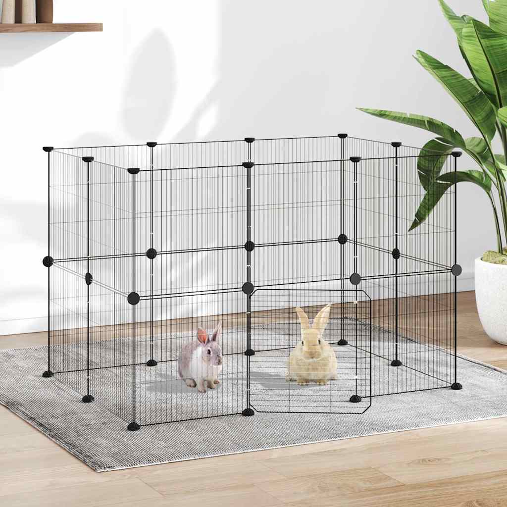 Vidaxl huisdierenkooi met deur 20 panelen 105x70x70 cm staal zwart