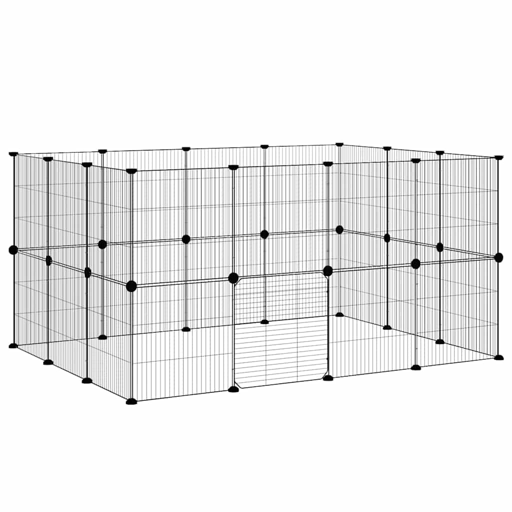 Vidaxl huisdierenkooi met deur 28 panelen 140x105x70 cm staal zwart
