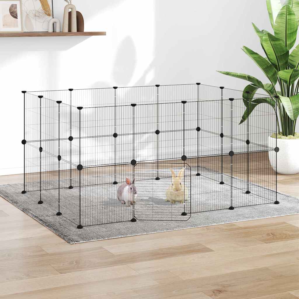Vidaxl huisdierenkooi met deur 28 panelen 140x105x70 cm staal zwart