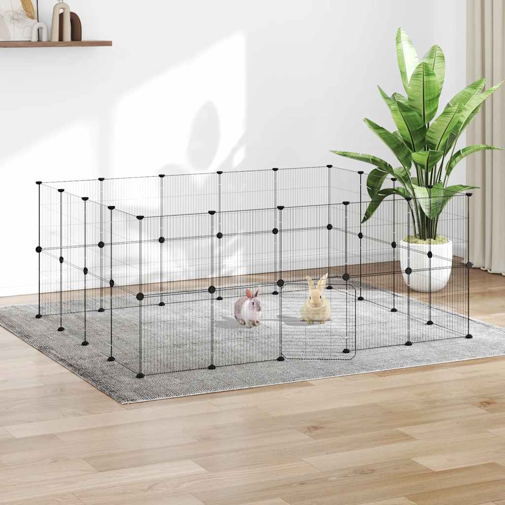 Vidaxl huisdierenkooi met deur 36 panelen 35x35 cm staal zwart