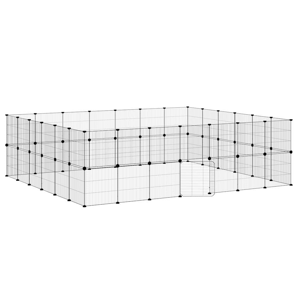 Vidaxl huisdierenkooi met deur 52 panelen 35x35 cm staal zwart