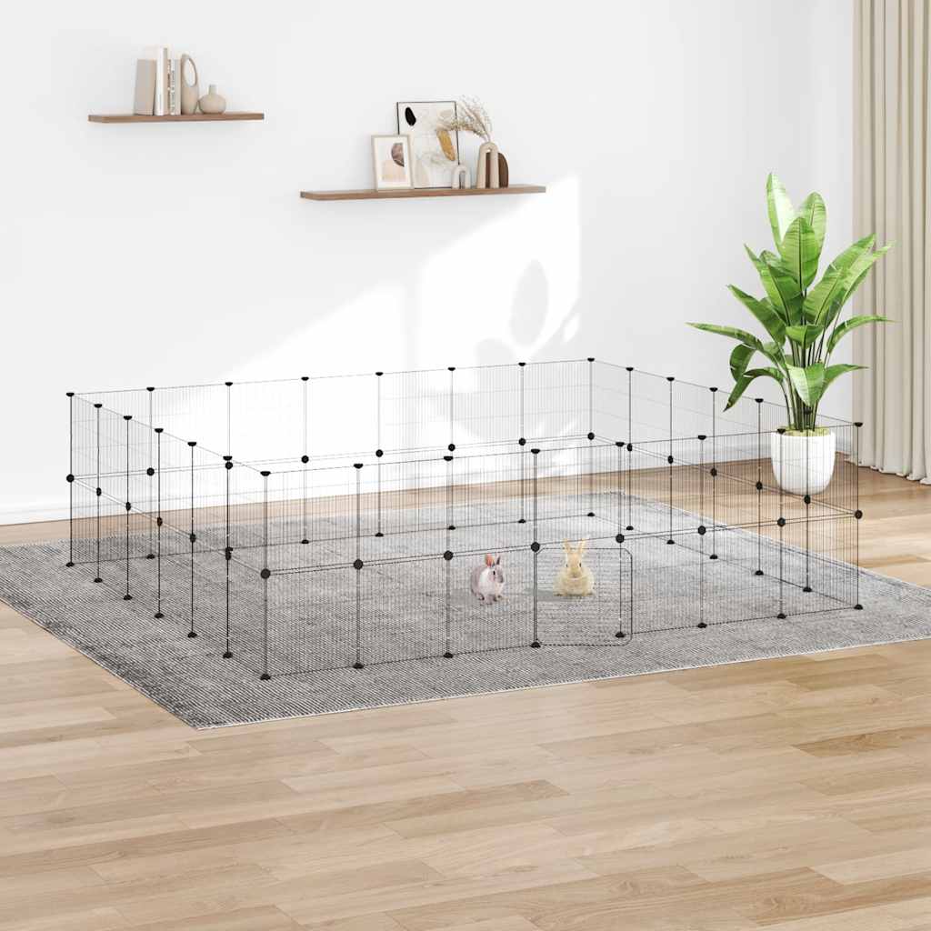 Vidaxl huisdierenkooi met deur 52 panelen 35x35 cm staal zwart