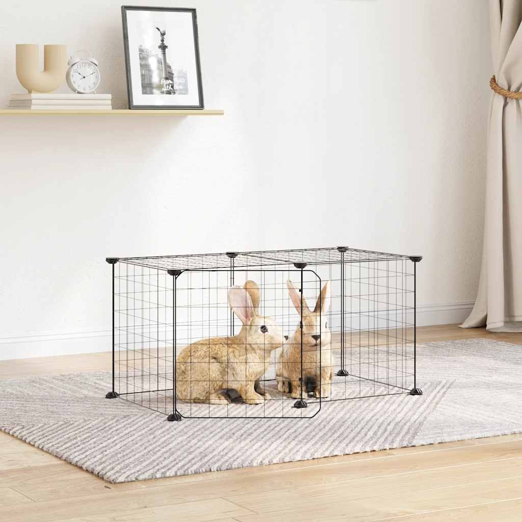 Vidaxl huisdierenkooi met deur 8 panelen 35x35 cm staal zwart