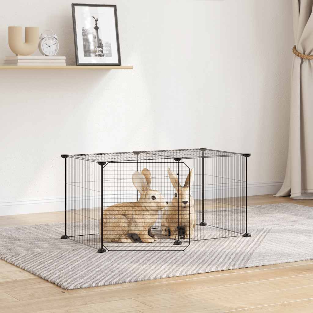 Vidaxl huisdierenkooi met deur 8 panelen 35x35 cm staal zwart