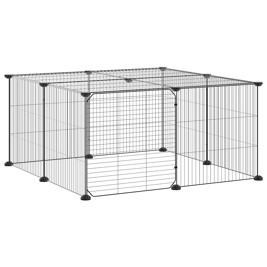 Vidaxl huisdierenkooi met deur 12 panelen 35x35 cm staal zwart