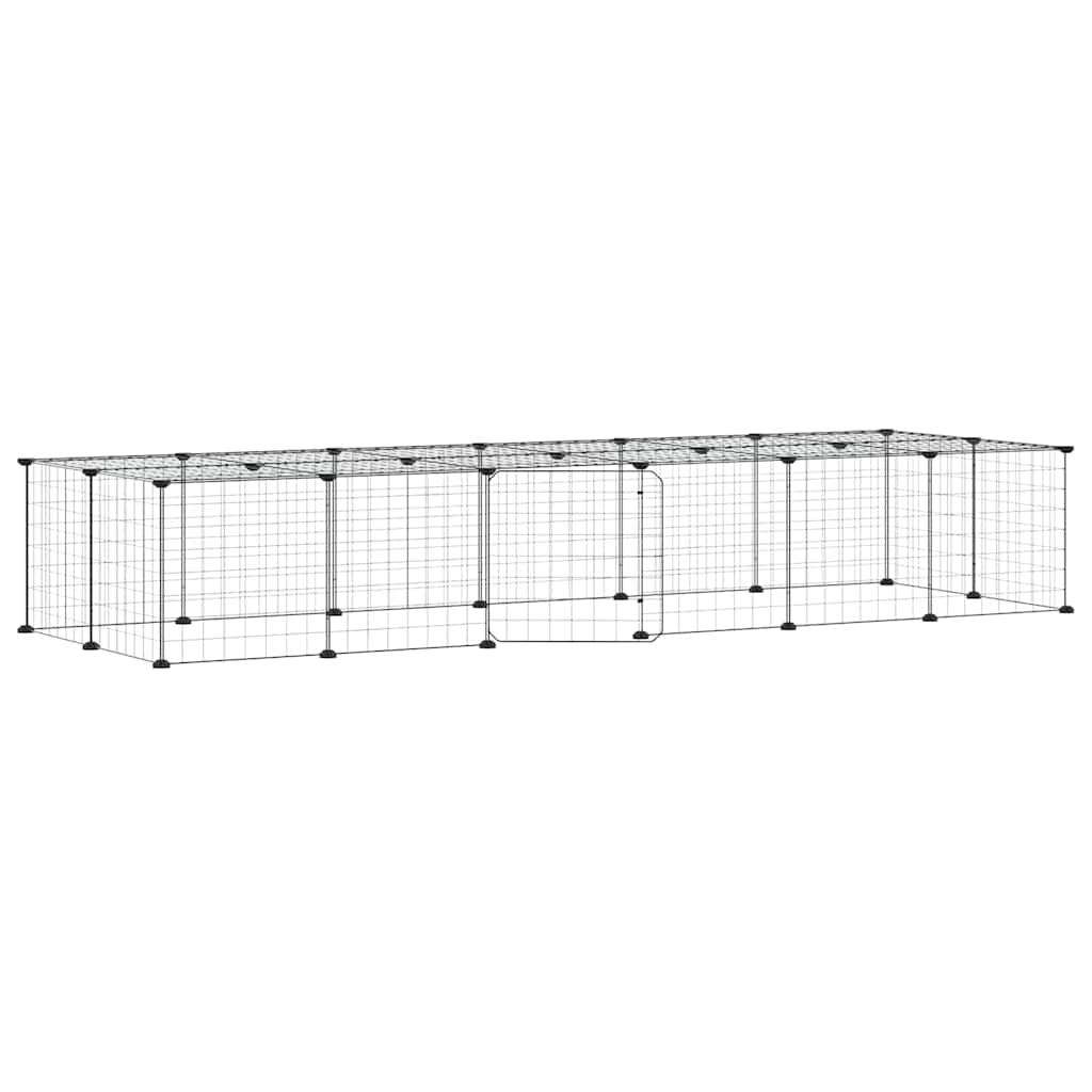 Vidaxl huisdierenkooi met deur 28 panelen 210x70x35 cm staal zwart