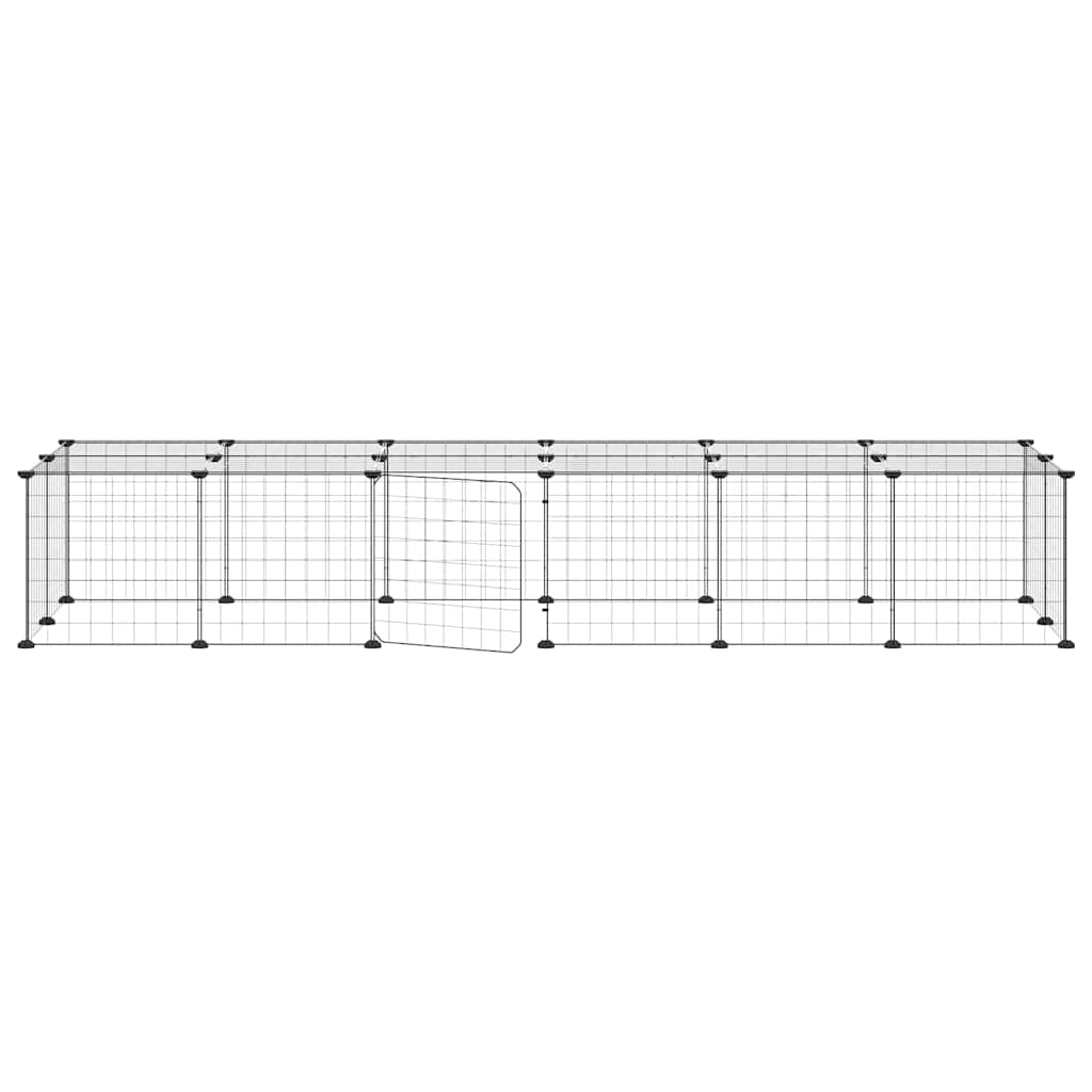 Vidaxl huisdierenkooi met deur 28 panelen 210x70x35 cm staal zwart