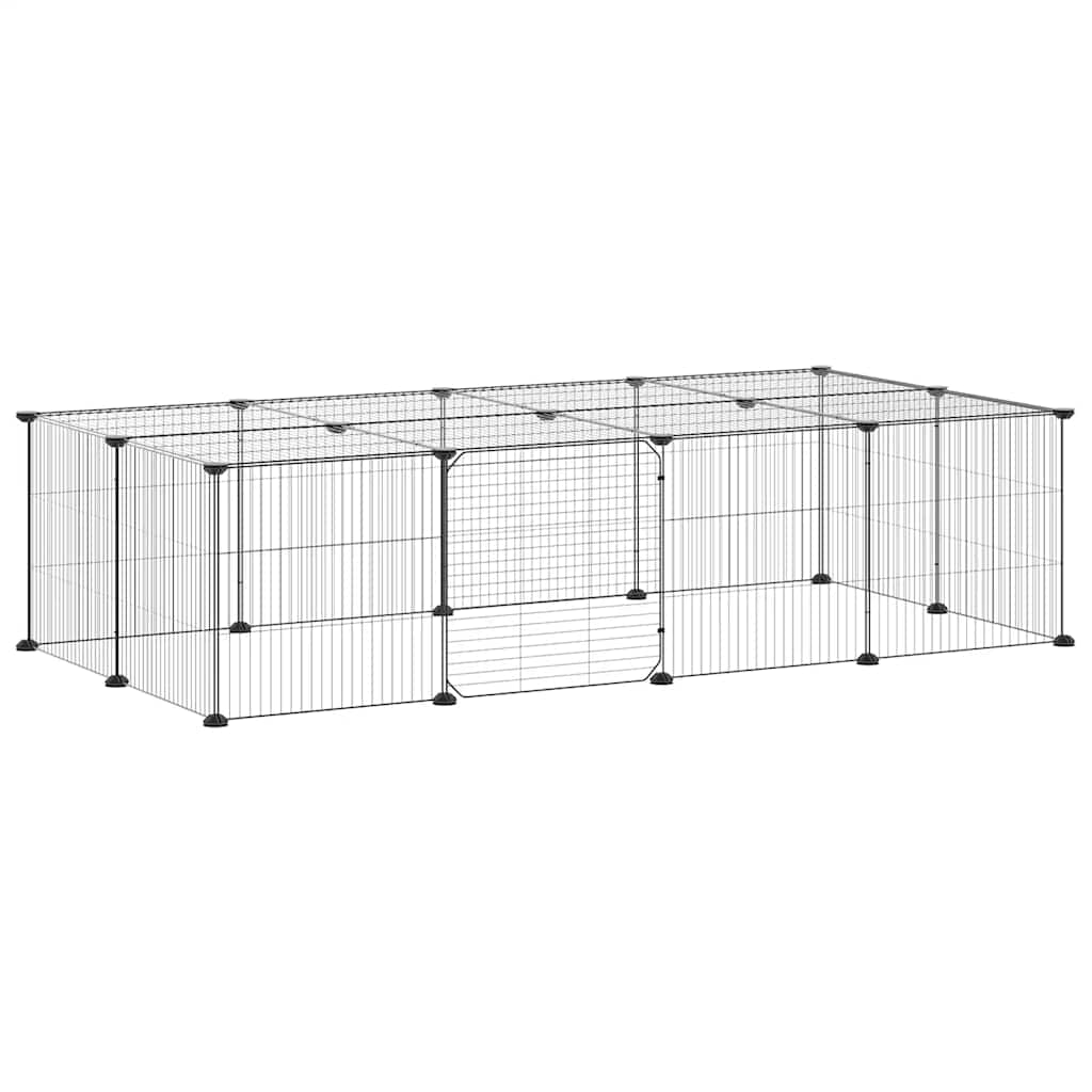 Vidaxl huisdierenkooi met deur 20 panelen 35x35 cm staal zwart