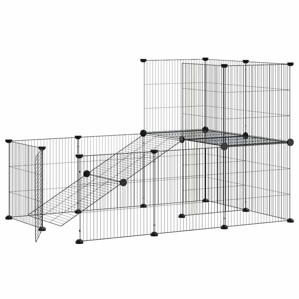 Vidaxl huisdierenkooi met deur 20 panelen 35x35 cm staal zwart