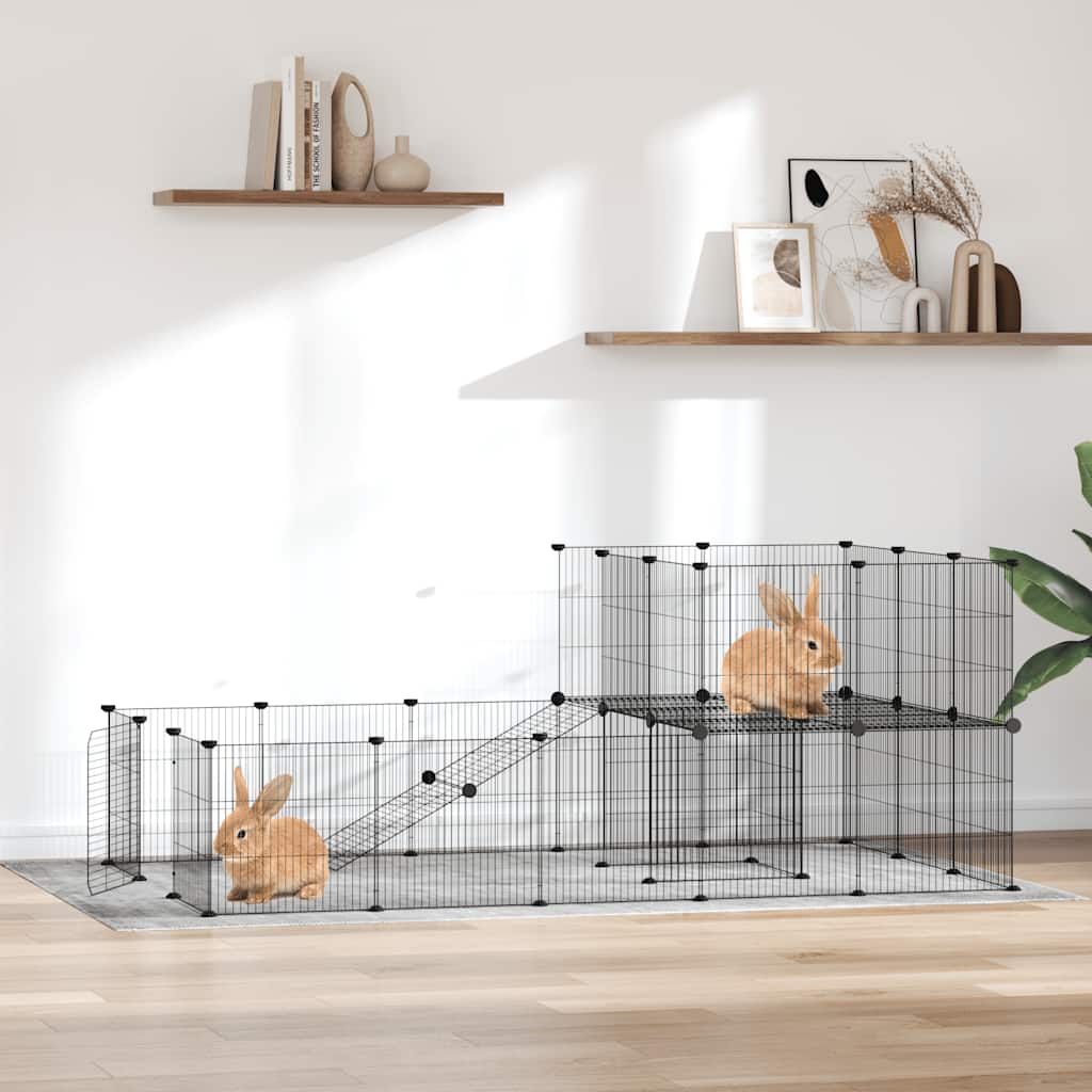 Vidaxl huisdierenkooi met deur 36 panelen 35x35 cm staal zwart