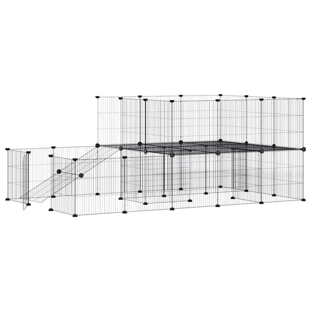 Vidaxl huisdierenkooi met deur 44 panelen 35x35 cm staal zwart