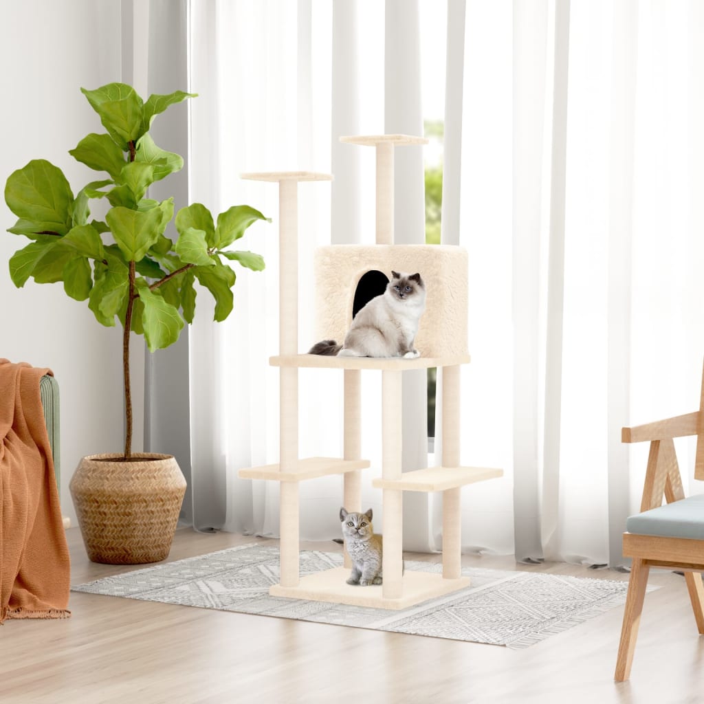 Vidaxl -Katzenmöbel mit Sisal -Kratzerposten 144,5 cm Creme -Farbig