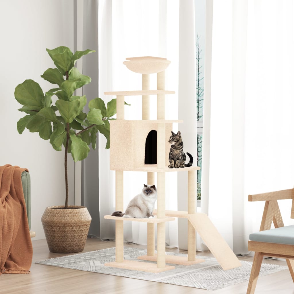 Vidaxl -Katzenmöbel mit Sisal -Kratzerpfosten 166 cm creme - geliert