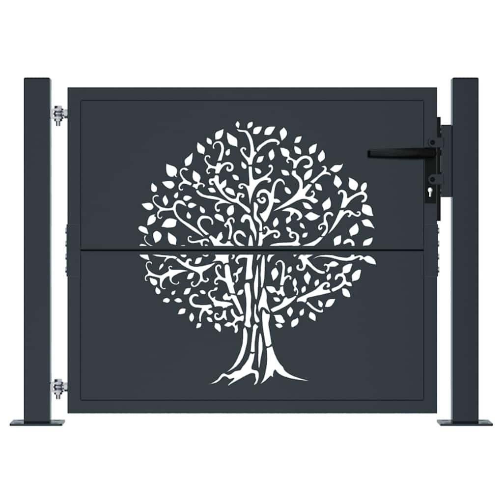 Vidaxl poort 100x75 cm met boomontwerp staal antracietkleurig