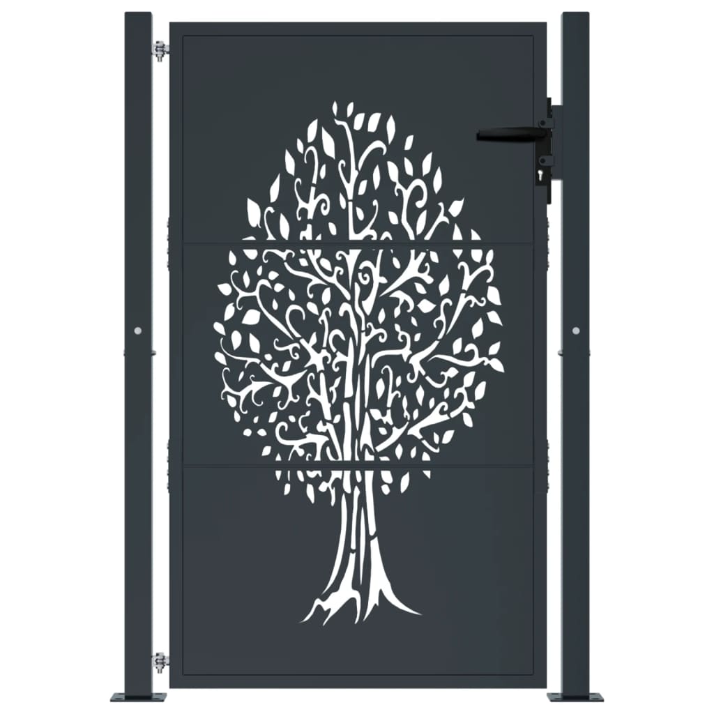 VIDAXL TOR 105x130 cm mit Baumdesign Stahl -Anthrazit -gelöscht