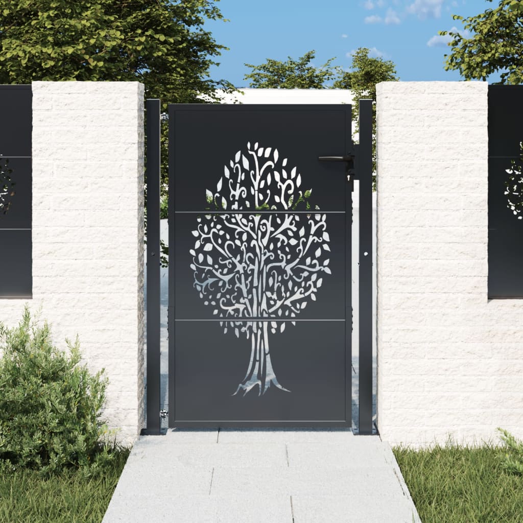 VIDAXL TOR 105x155 cm mit Baumdesign Stahl -Anthrazit -gelöscht