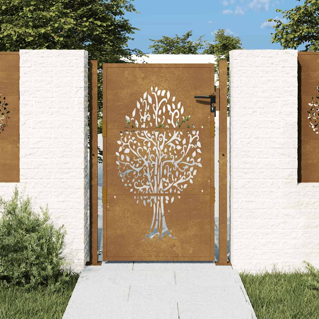 Vidaxl Tor 105x155 cm Baumdesign Cortenstahl