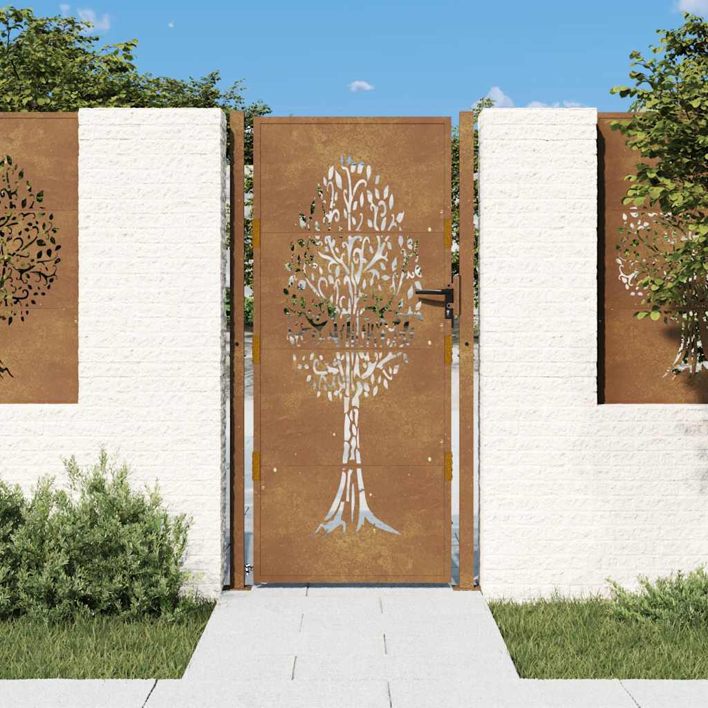 Vidaxl Tor 105x180 cm Baumdesign Cortenstahl