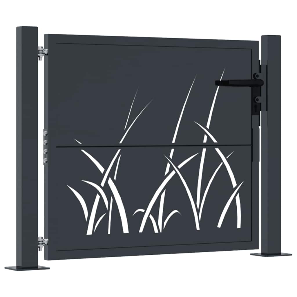 Vidaxl poort met grasontwerp 100x75 cm staal antracietkleurig